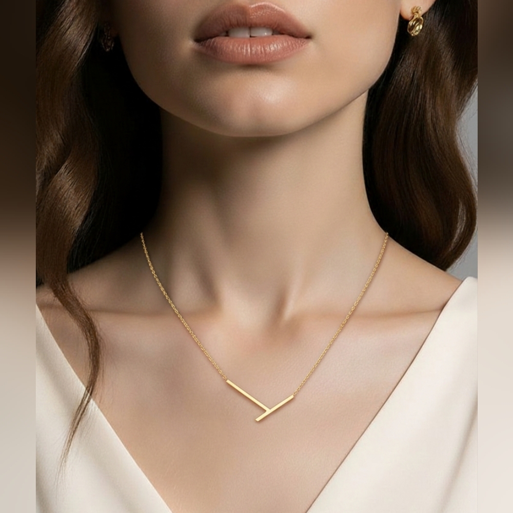 Savvy Cie Jewels Gold Plated T Necklace 16" long